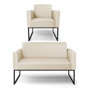 Sofá Namoradeira Com Poltrona Base Industrial Preto Marisa Corino D03 - D\`rossi Cor Bege