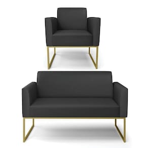 Sofá Namoradeira Com Poltrona Base Industrial Dourado Marisa Corino D03 - D\`rossi Cor Preto