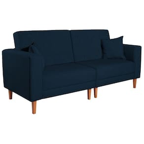 Sofá 03 Lugares Living Ponza Suede Cor Azul Marinho
