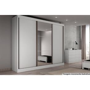 Guarda Roupa Casal 3 Portas De Correr E 6 Gavetas C- Espelho Natus Branco - Novo Horizonte