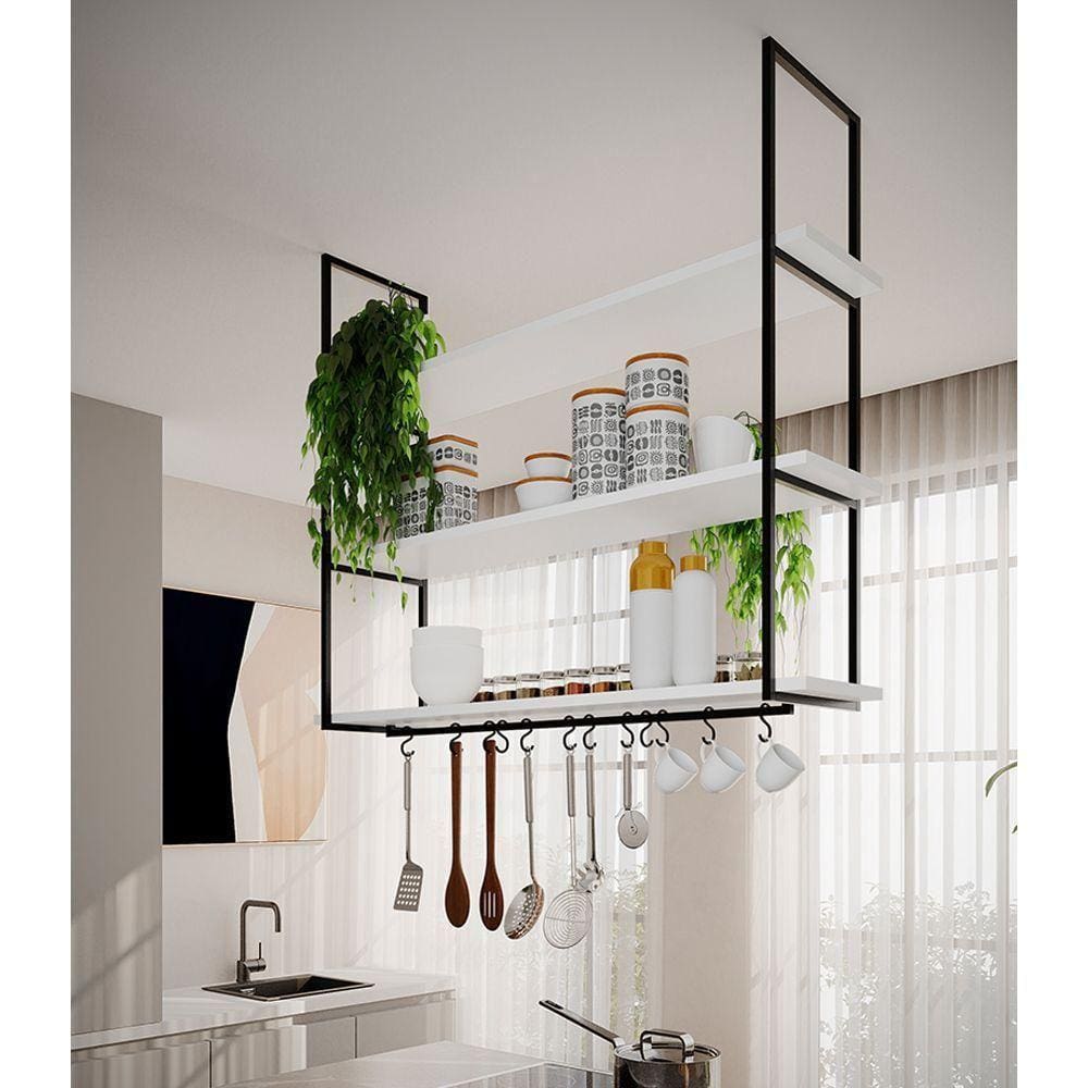 Nicho De Teto Indústrial Denver 120cm Preto E Branco - Cor: Preto