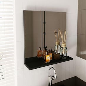 Espelheira Para Banheiro Com 1 Prateleira Bn3642 Tecnomobili Preto Preto