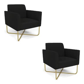 Kit 2 Poltronas Base X Industrial Dourado Marisa Linho D03 - D\`rossi Cor A79 Preto