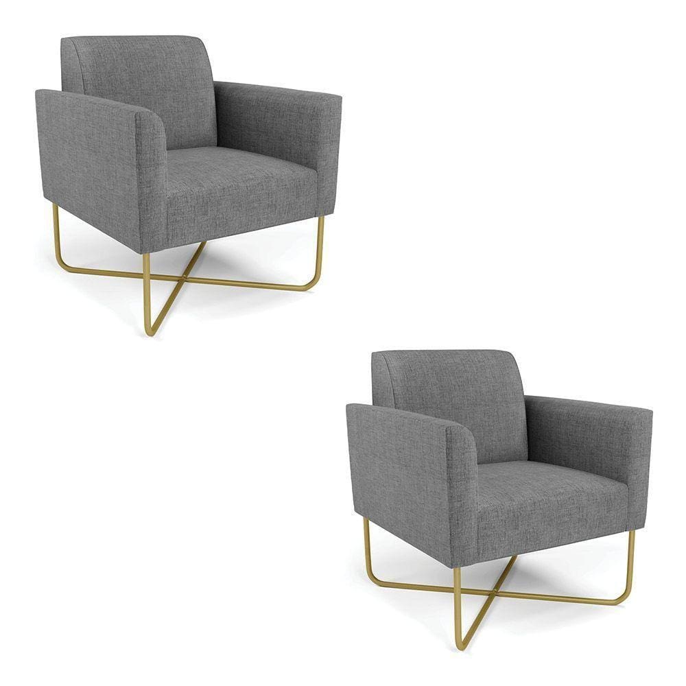 Kit 2 Poltronas Base X Industrial Dourado Marisa Linho D03 - D\`rossi Cor A26 Grafite