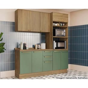 Cozinha Completa Botanic 4 Peças (1 Armário + 1 Balcão + 1 Paneleiro + 1 Complemento) M664 Nogueira-verde Oliva - Kappesberg