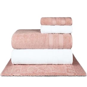 Jogo De Toalhas Fio Penteado Extra Macia 5 Peças - Comfort - Rosê + Branco