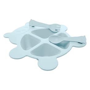Kit Refeição Prato 2 Talheres de Bambu Baby Bear Azul - Lyor
