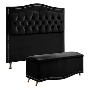 Conjunto Cabeceira E Calçadeira Holanda 140cm Veludo 2.0 Speciale Home Preto