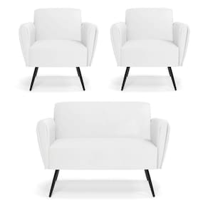 Sofá Namoradeira Com 2 Poltronas Pés Palito De Ferro Bruna Corino - D\`rossi Cor Branco