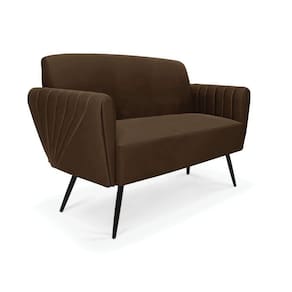 Sofá Namoradeira Pés Palito De Ferro Bruna Suede Marrom - D\`rossi