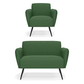 Sofá Namoradeira Com Poltrona Pés Palito De Ferro Bruna Suede Verde - D\`rossi