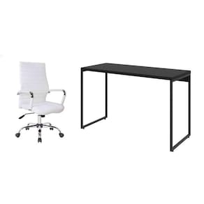 conjunto de mesa studio preta 120 cm com cadeira de escritório diretor giratória cleaner branca