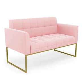 Sofá Namoradeira Elisa Suede Base Metálica Industrial Dourado - D\`rossi Cor Rosa Bebê