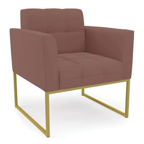 Poltrona Elisa Veludo Rosê Base Metálica Industrial Dourado - D\`rossi