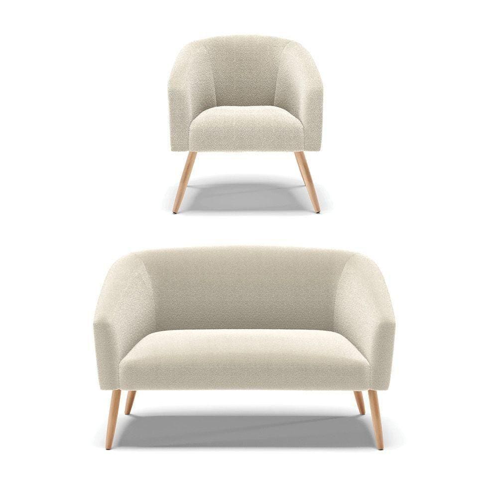 Kit 1 Sofá Namoradeira E 1 Poltrona Stella Bouclê Bege Pés Palito Natural - D\`rossi