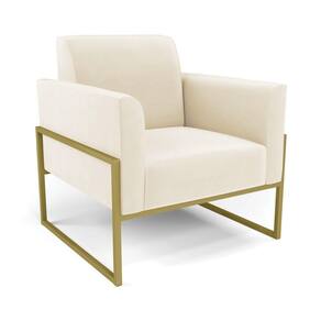 Poltrona Base Industrial Alta Dourado Marisa Veludo Bege D03 - D\`rossi