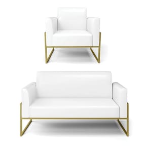 Sofá Namoradeira Com Poltrona Base Industrial Alta Dourado Marisa Corano D03 - D\`rossi Cor Branco