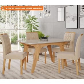 Conj Sala De Jantar Selena 130x80 Tampo Em Mdf-vidro 4 Cadeiras Nature-off White-nude