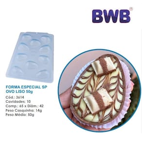 Forma especial  p/ ovo de pascoa liso 50g 3 partes c/ silicone bwb 3614