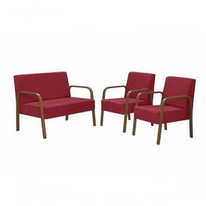ConjPoltrona Luna Braço Madeira Suede Vermelho
