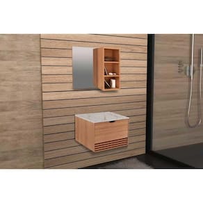Conjunto De Banheiro Armário C- Espelho Bn3609 E Balcão Suspenso Bn3613 S- Cuba Pia 60cm Cor Amêndoa-branco - Tecno Mobili