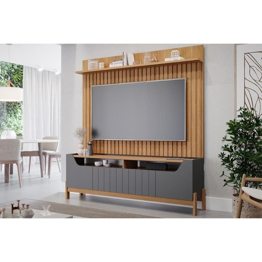 Estante P-sala Até 70 Pol Moema Ripado C-pés 180x197cm Grafite-nature - Permóbili