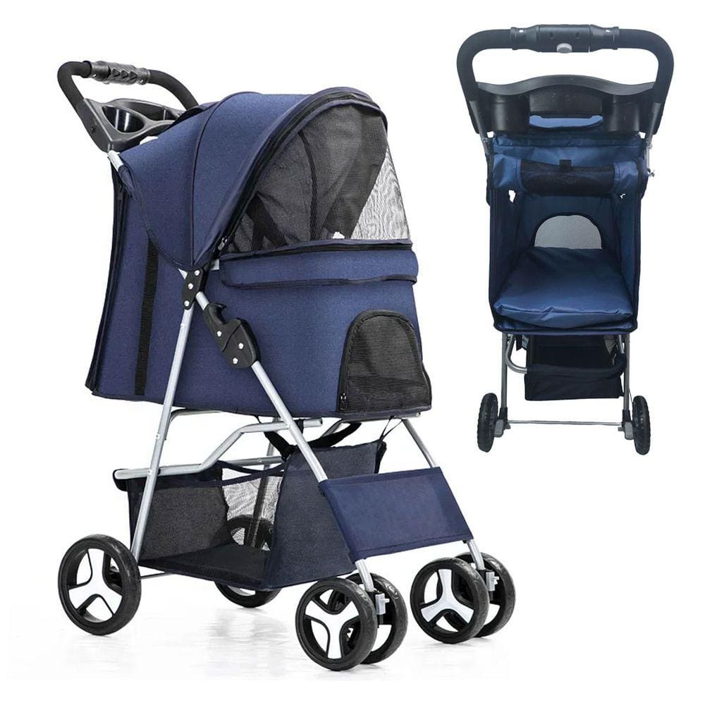 Carrinho Cao Gato Pet Passeio Animal de Estimaçao Transporte Dobravel Cesto Armazenamento Porta Copo Shopping