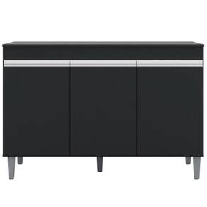 Balcão Gabinete De Pia Com Tampo 120cm 3 Portas Manu - Ajl Móveis Cor Preto