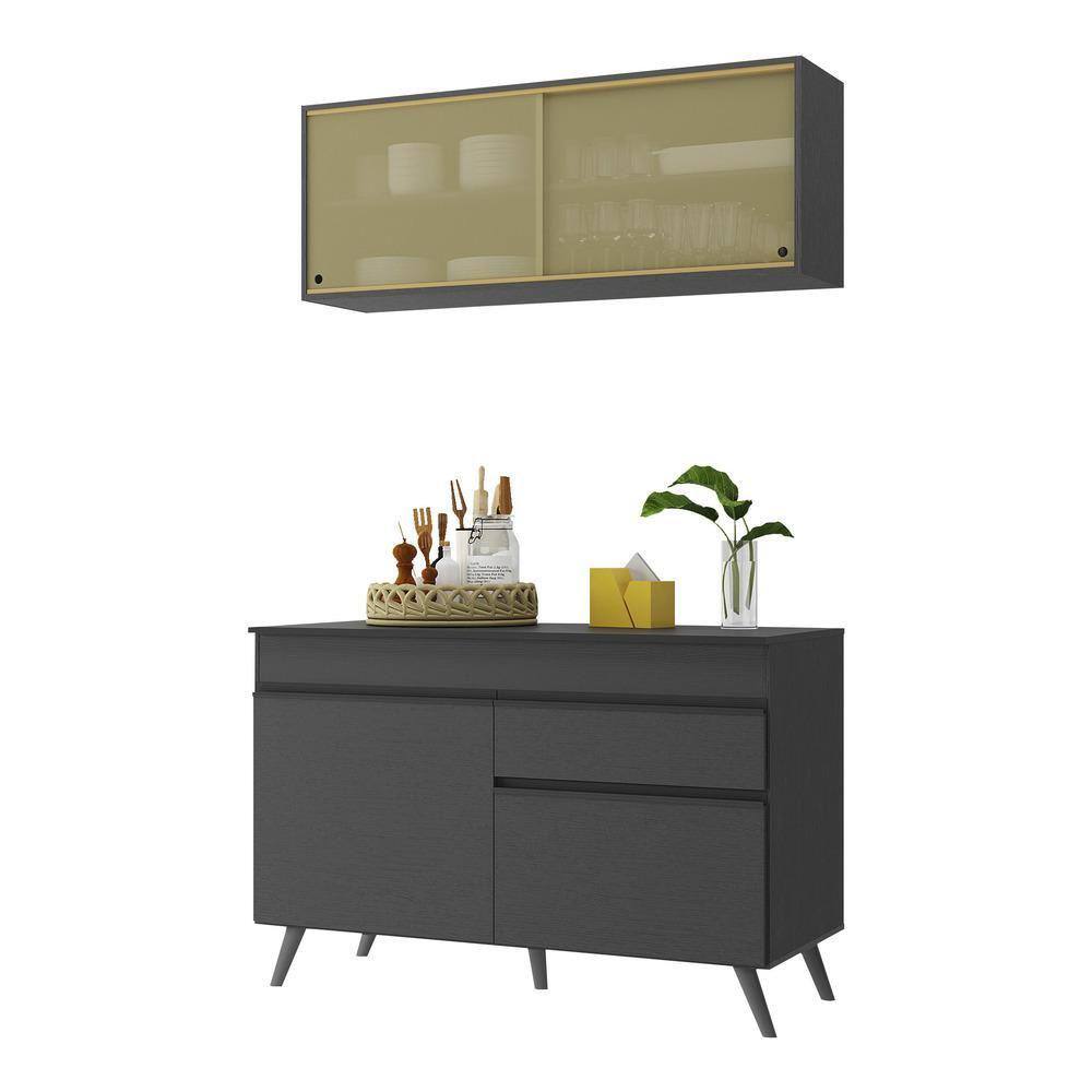 Armário de Cozinha Compacta 2 peças MP3688.895 Veneza Multimóveis Preto