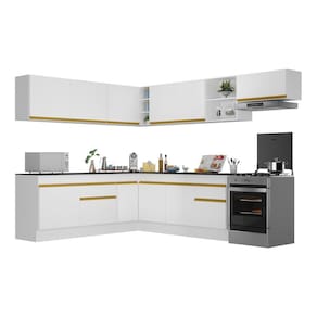 Armário de Cozinha Completa de Canto com Rodapé Veneza Multimóveis MP2103 Branca