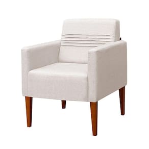 Poltrona Aila Com Base Fixa De Madeira Em Linho Due Decor Bege