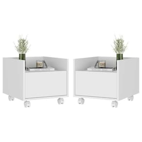 Kit com 2 Mesas de Cabeceira 40 cm com Rodízios Multimóveis MP4045 Branca