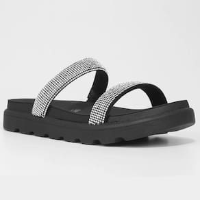 Rasteira Vizzano Flatform Strass Hotfix - Preto e Prata