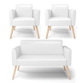 Sofá Namoradeira Com 2 Poltronas Pés Palito Natural Marisa Corano D03 - D\`rossi Cor Branco