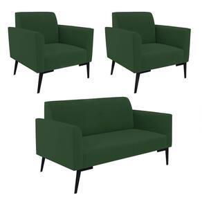 Sofá Namoradeira Com 2 Poltronas Pés Villach Marisa Veludo D03 - D\`rossi Cor Verde