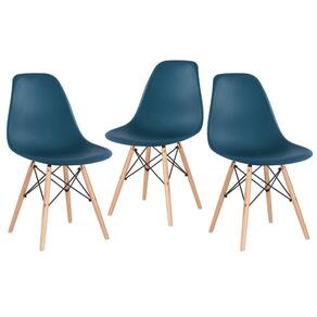 Kit 3 Cadeiras Charles Eames Eiffel Dsw Com Pés De Madeira Clara Azul Petróleo