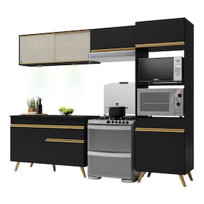 Armário de Cozinha Compacta 4 peças com Leds MP2017 Veneza Up Multimóveis Preta