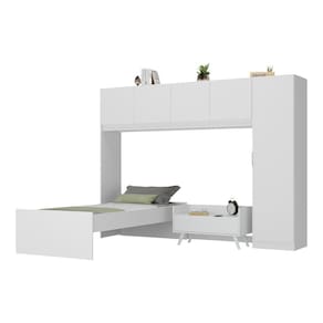 Cama de Solteiro com Guarda-Roupas e Mesa de Cabeceira Retrô Dublin Multimóveis MP4033 Branca