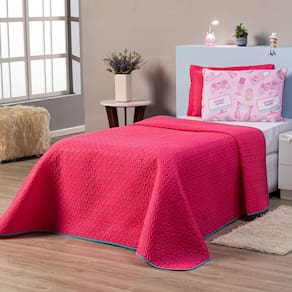 Kit Cobre Leito Streamer Girl Pink/rosa Dupla Face Com Fronha Estampada Solteiro 03 Peças