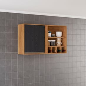 Armário para Cozinha Aéreo 1 Porta Pérola Cinamomo/Preto
