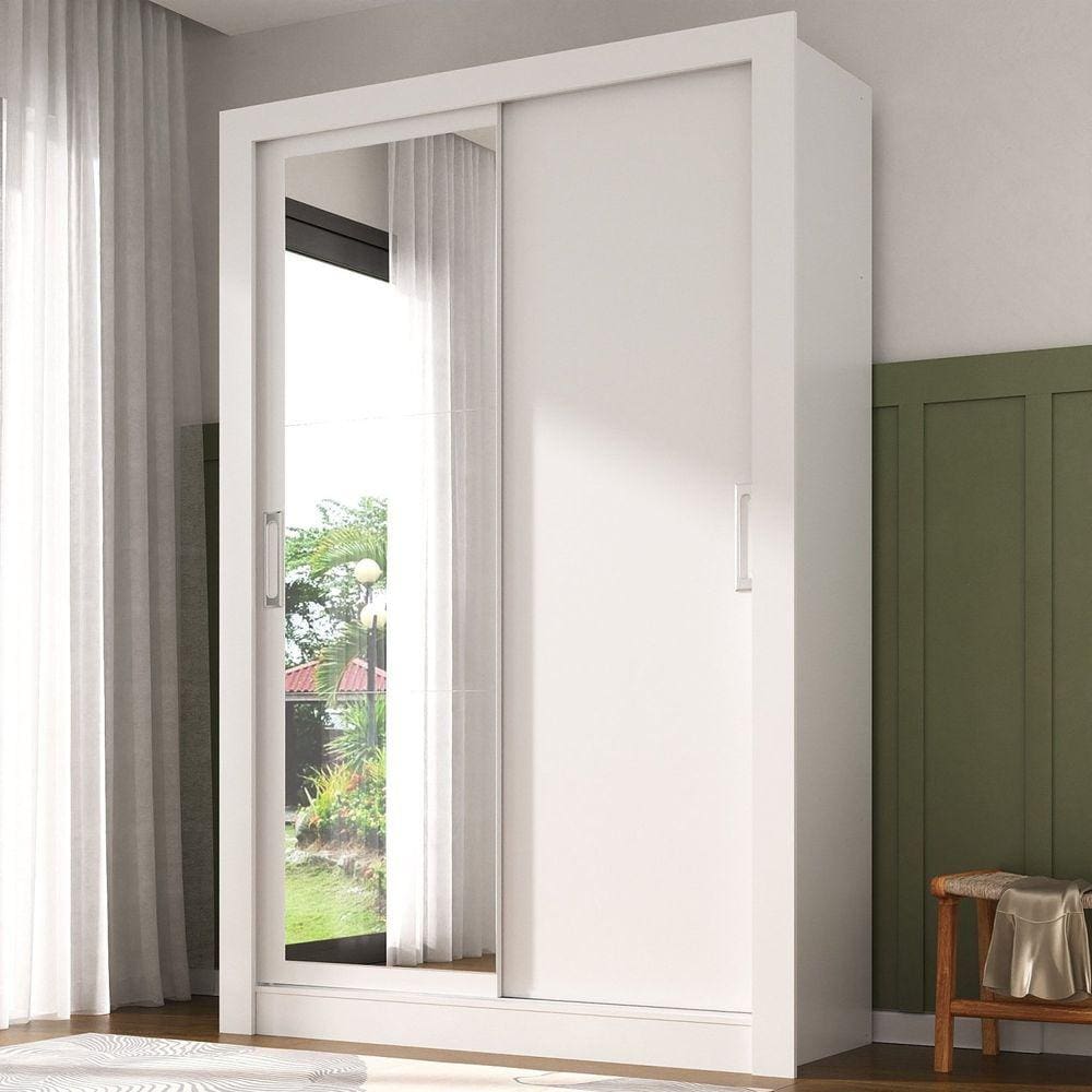 Guarda-roupa Solteiro 2 Portas com Espelho - Yescasa Branco