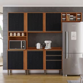 Cozinha Compacta 4 Peças 5 Portas 2 Gavetas Pérola Cinamomo/Preto
