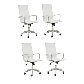 Kit 4 Cadeiras de Escritório Presidente Giratória Office Sevilha Tela Rivatti Branco