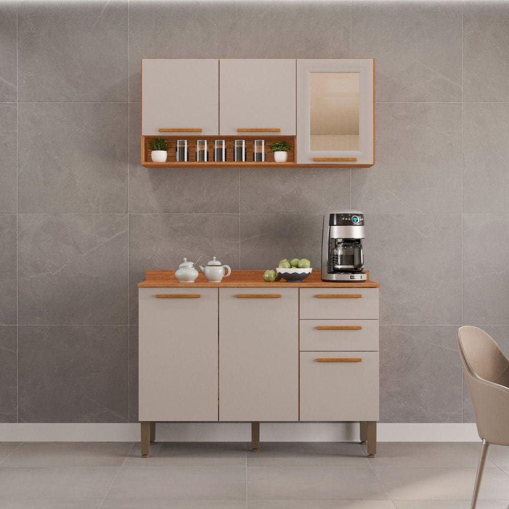 Cozinha Compacta 2 Peças 6 Portas 2 Gavetas Bella Cinamomo/Off White