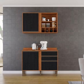 Cozinha Compacta 2 Peças 3 Portas 2 Gavetas Pérola Cinamomo/Preto
