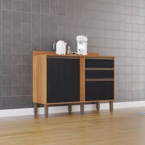 Balcão para Cozinha 2 Portas 2 Gavetas Pérola Cinamomo/Preto