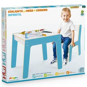 Conjunto De Madeira Mesa Com Cadeira Infantil Azul Junges 986