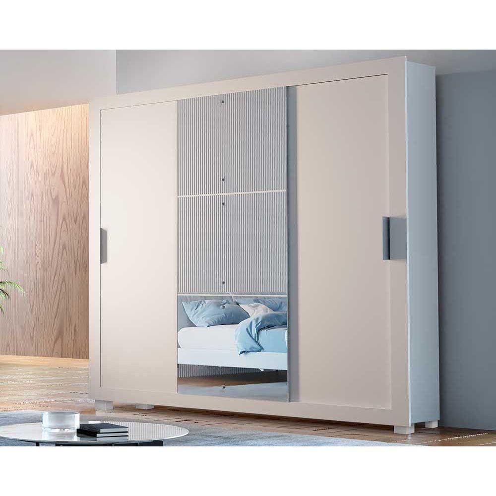 Guarda Roupa Casal 3 Portas De Correr E 4 Gavetas C/ Pés Veneza Luxo Branco - Rufato