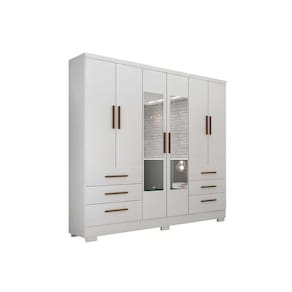 Guarda Roupa Solteiro 6 Portas E 6 Gavetas C-espelho E Pés Encant Branco - Novo Horizonte