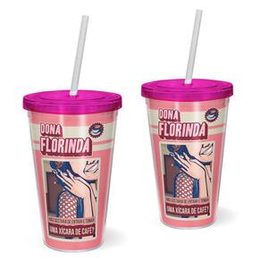 Copo Canudo 600ml Licenciado CHAVES - Dona Florinda - rosa